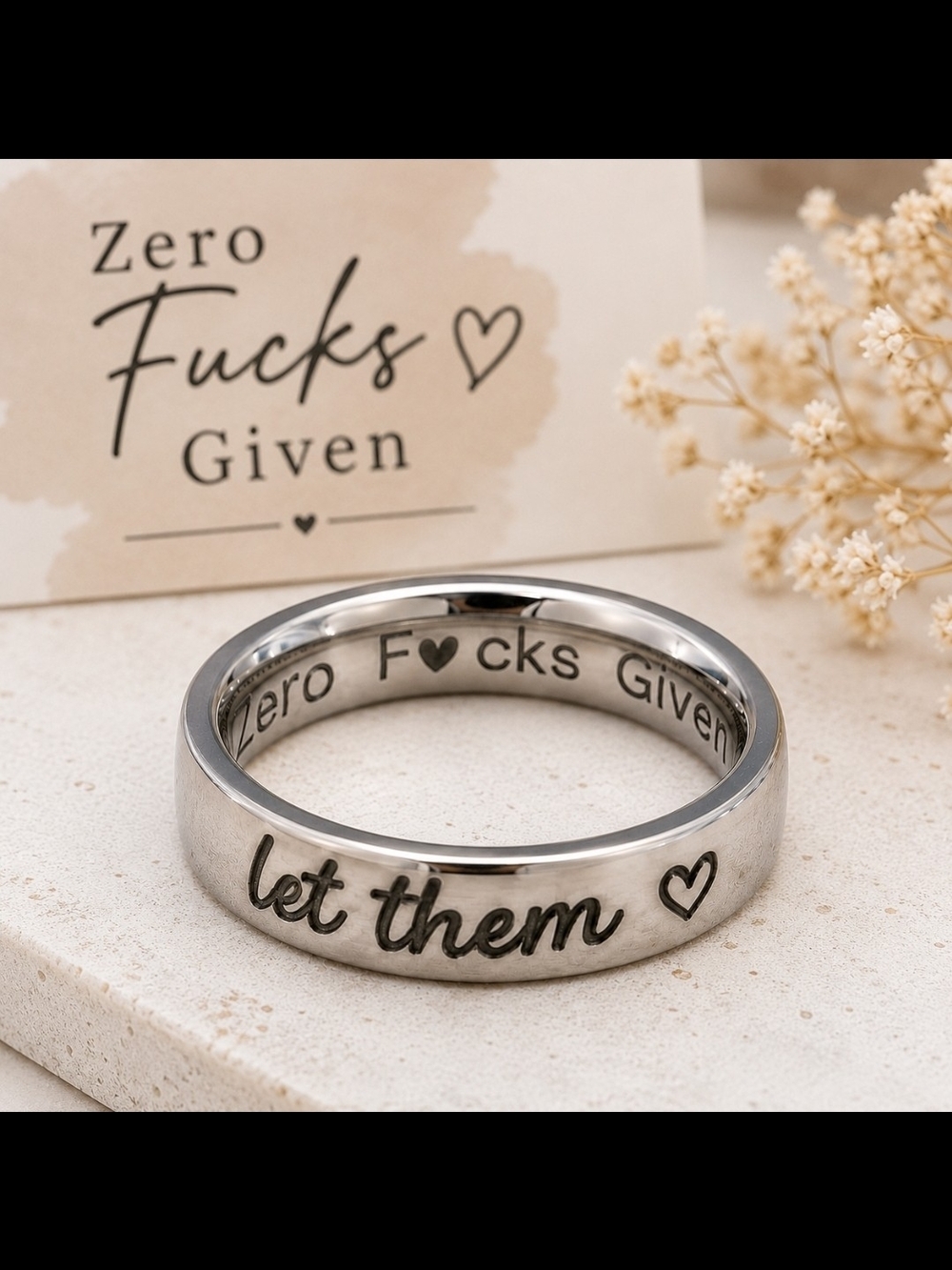 New Never Worn Let Them Heart Stainless Steel Ring Size 6!